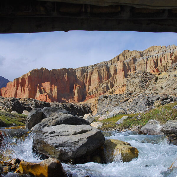 The red cliffs of Drakmar in the Mustang region of Nepal