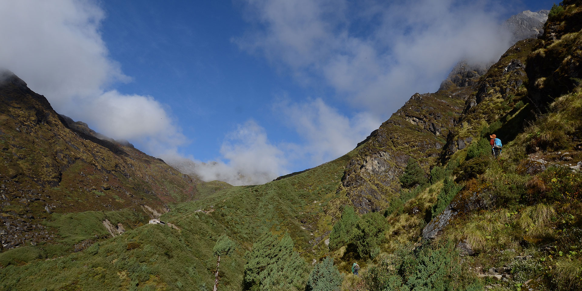 Trekker near Phedi in Helambu on the trail to Gosainkunda